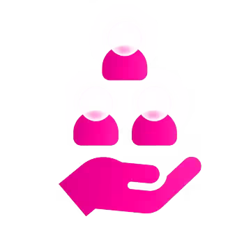 Illustration of a hand, palm upwards, with 3 person avatars floating above it